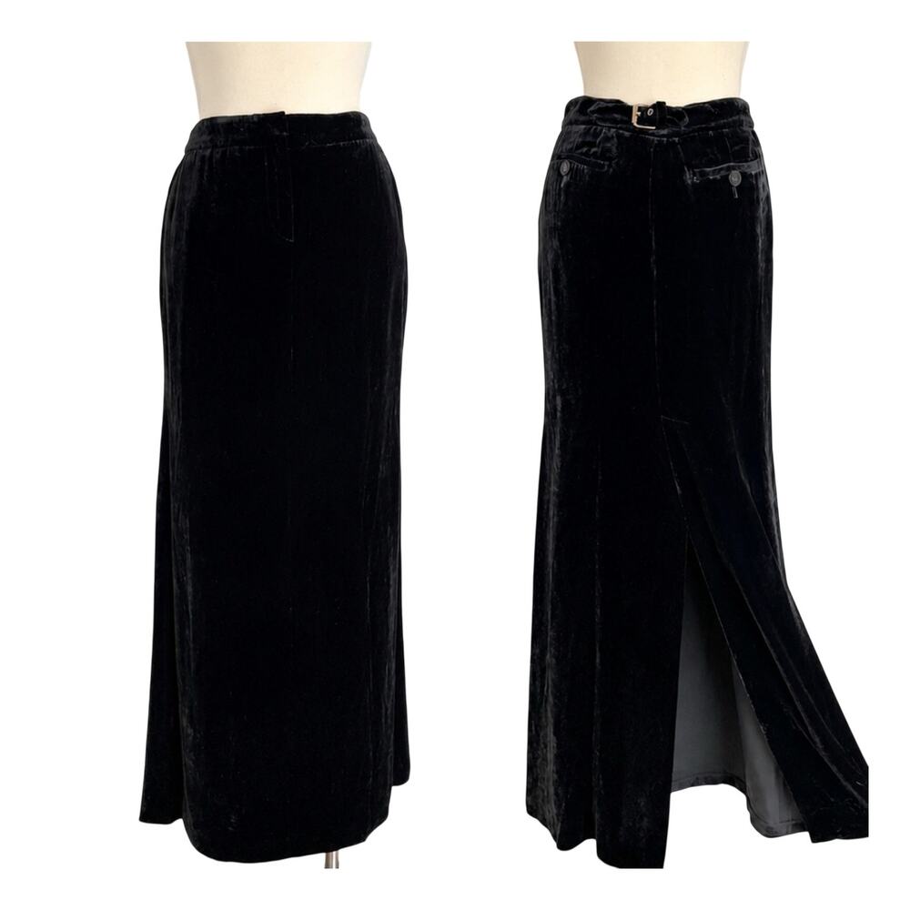 Emilio Pucci Velvet Long Skirt High Back Slit Black IT40 US6 NWT Made in Italy